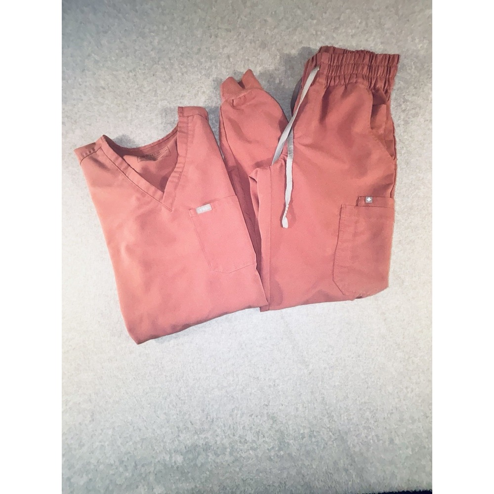 FIGS Technical Collection Scrub Set Small P. Coral Pink Jogger V-Neck Medical VT